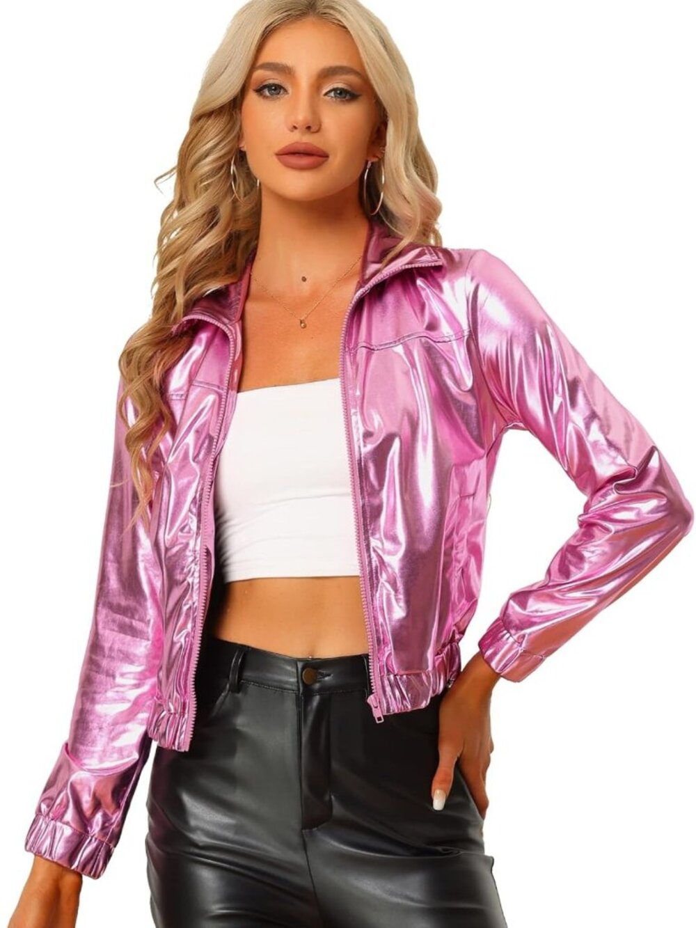Shiny Holographic Metallic Jacket - Long Sleeve Lightweight Party & Holiday Wear